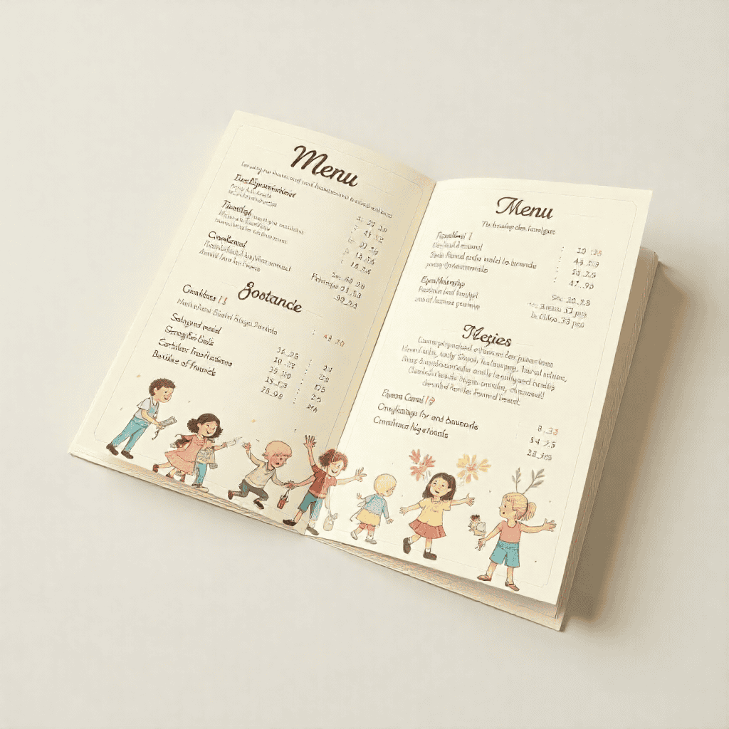Folded restaurant menu design with bold typography
